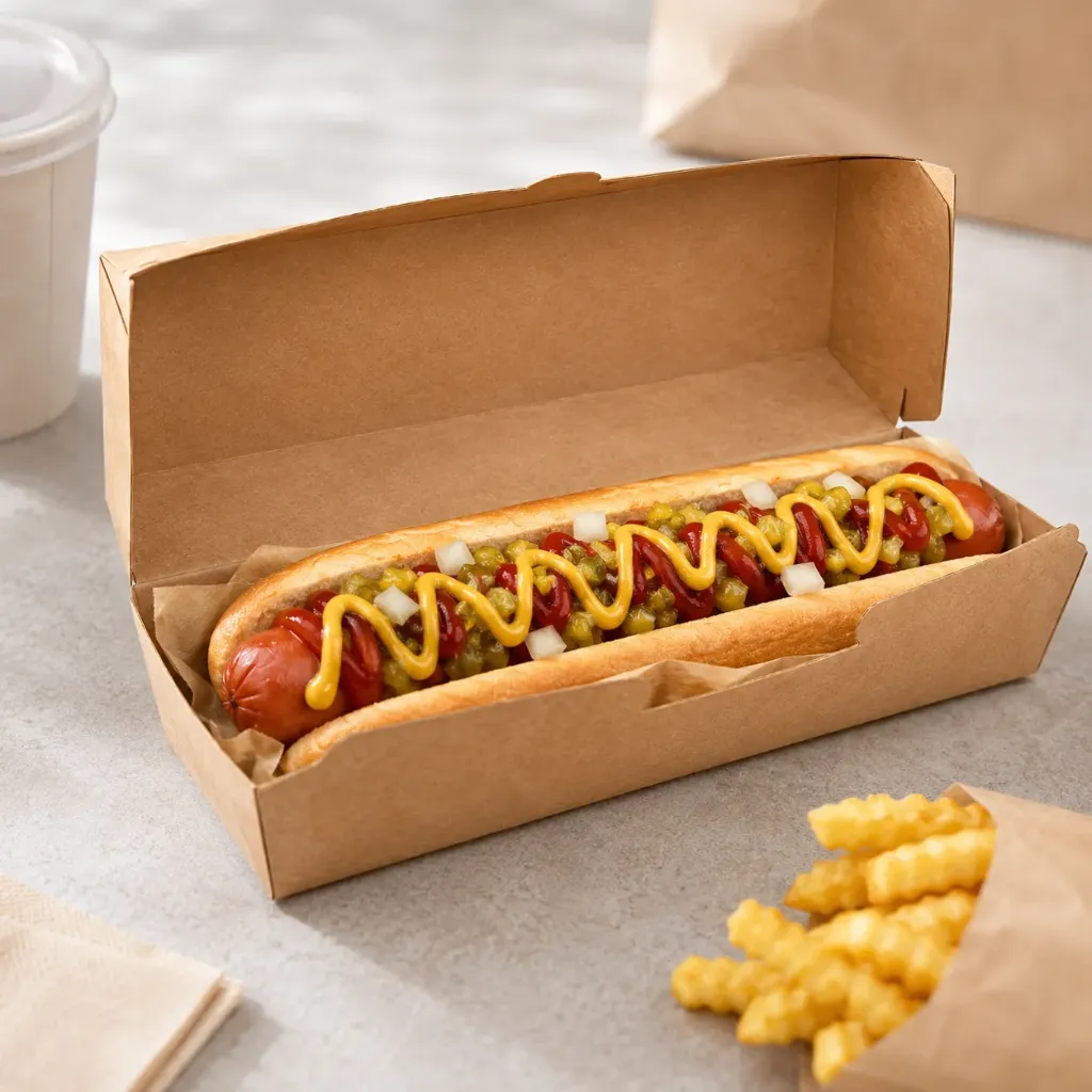 Boite en carton pour hot-dog (20,5x10,8x7,8 cm, Carton  Ingraissable)