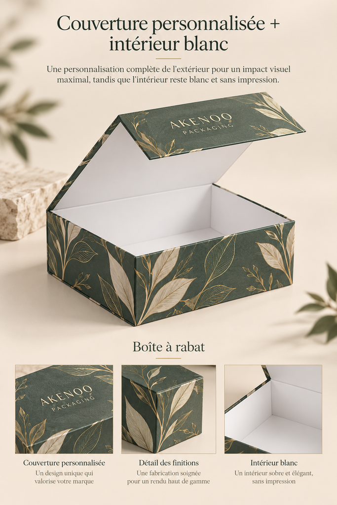 Coffret Rigide à Rabat Couverture Personnalisé + Interieur Blanc