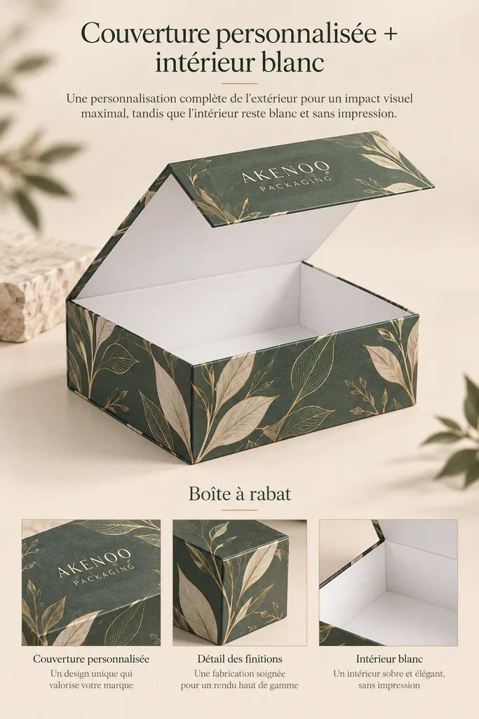 [PACK-25782] Coffret Rigide à Rabat Couverture Personnalisé + Interieur Blanc (14x11x3.2 cm)