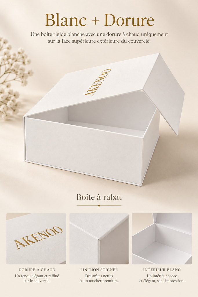 Coffret Rigide à Rabat Papier Blanc + Dorure