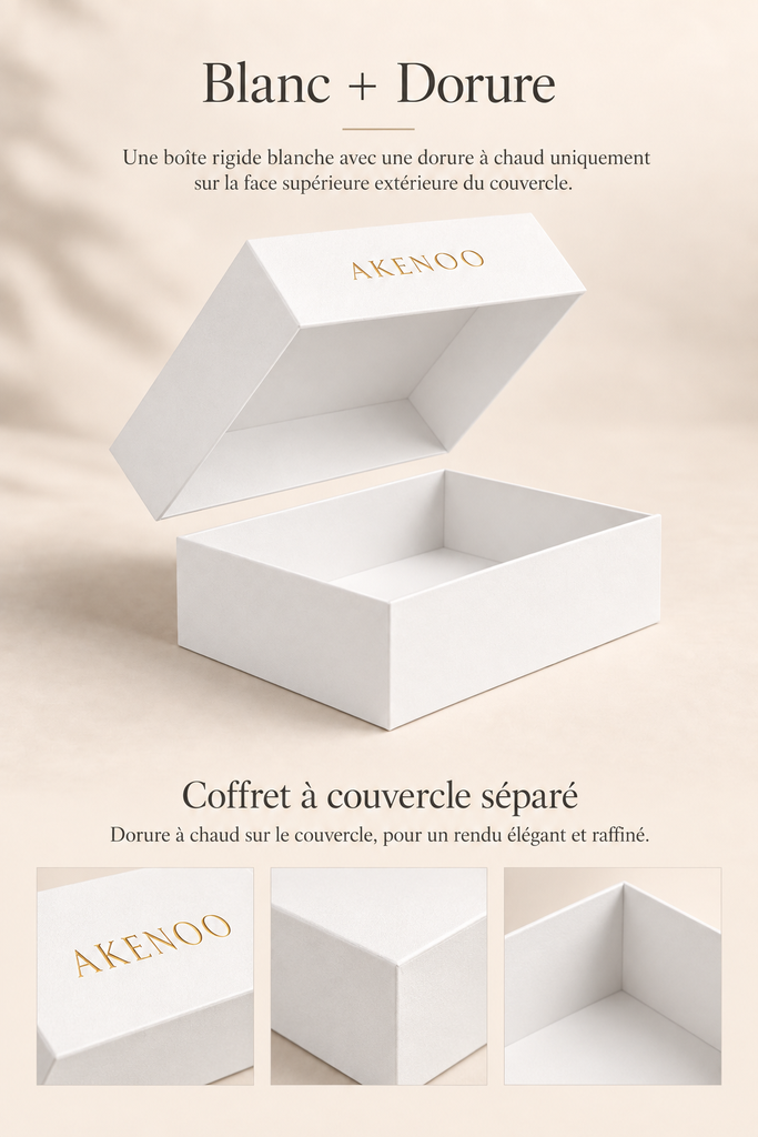 Coffret Rigide à Couvercle   – Papier Blanc + Dorure