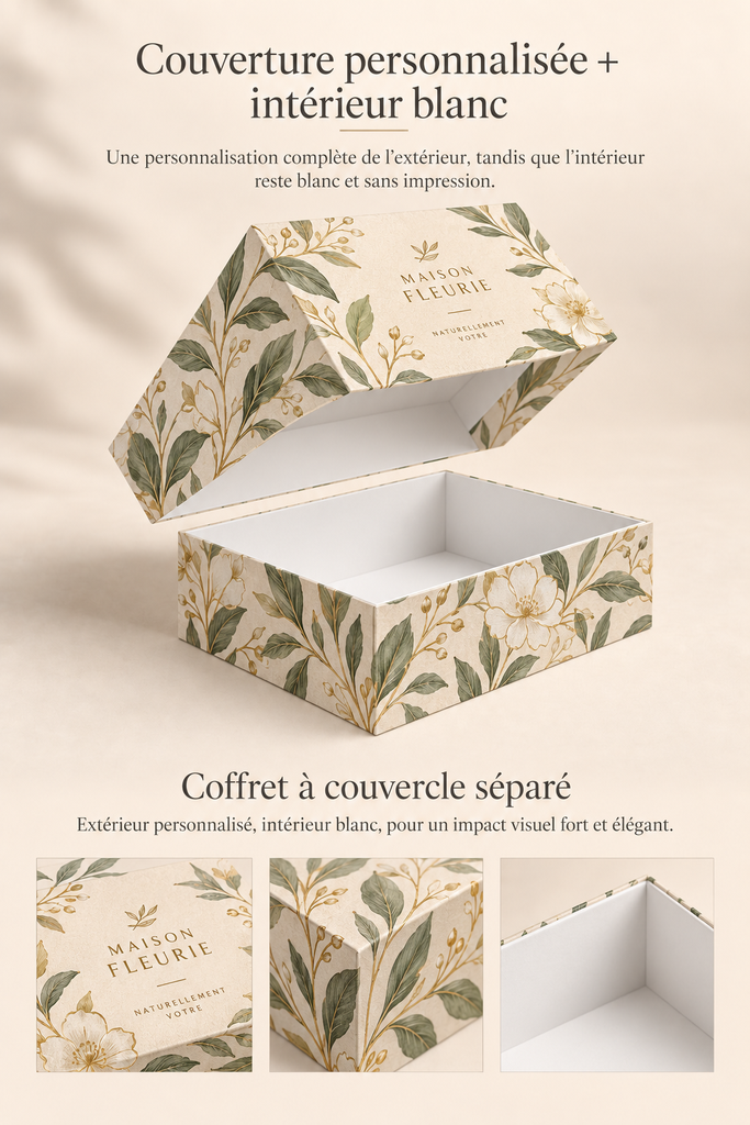 Coffret Rigide à Couvercle  – Couverture Personnalisée + Interieur Blanc