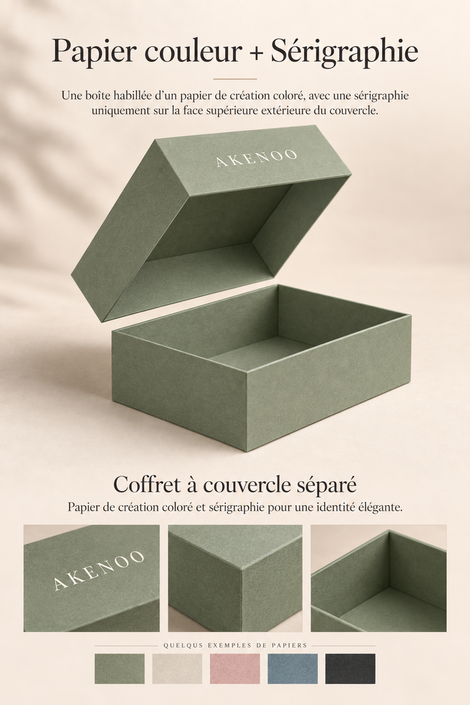 Coffret Rigide à Couvercle  – Papier Couleur + Sérigraphie