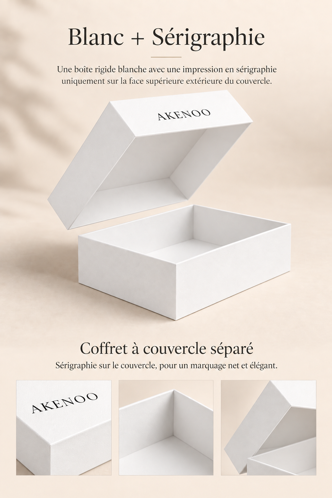 Coffret Rigide à Couvercle Papier Blanc + Serigraphie