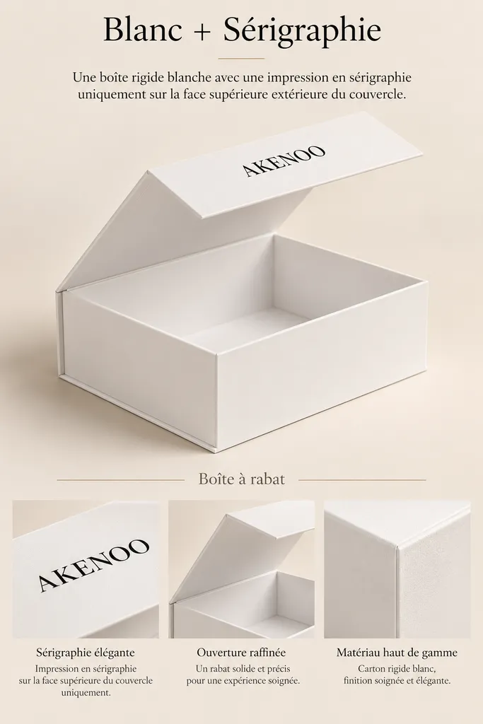 Coffret Rigide à Rabat Papier Blanc + Sérigraphie