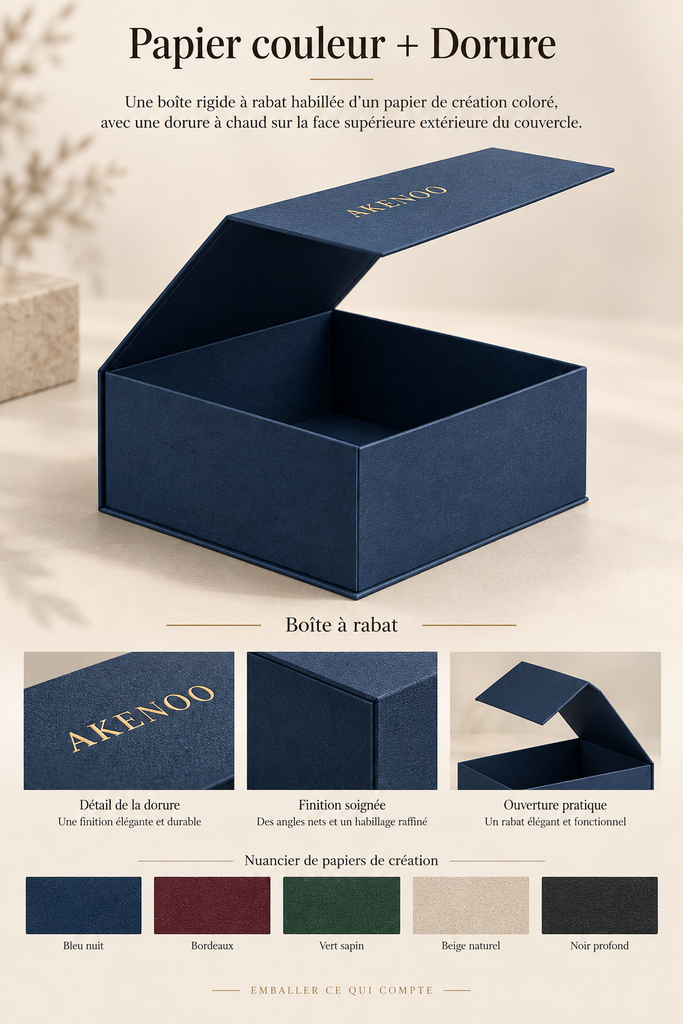 Coffret Rigide à Rabat Papier Couleur + Dorure