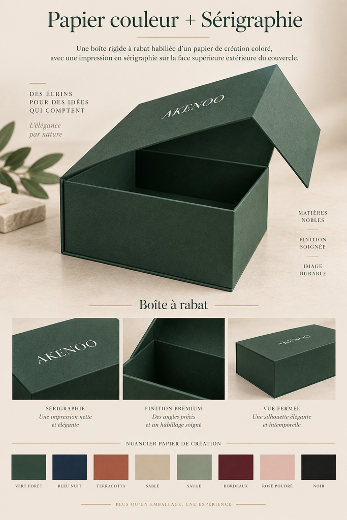 Coffret Rigide à Rabat Papier Couleur + Sérigraphie