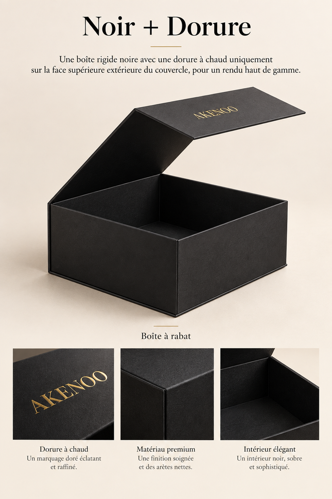 Coffret Rigide à Rabat Papier Noir + Dorure
