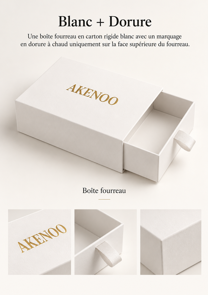 Coffret Rigide à Tiroir Papier Blanc + Dorure