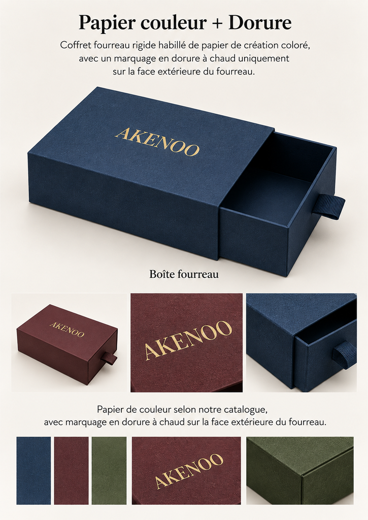 Coffret Rigide à Tiroir Papier couleur + Dorure