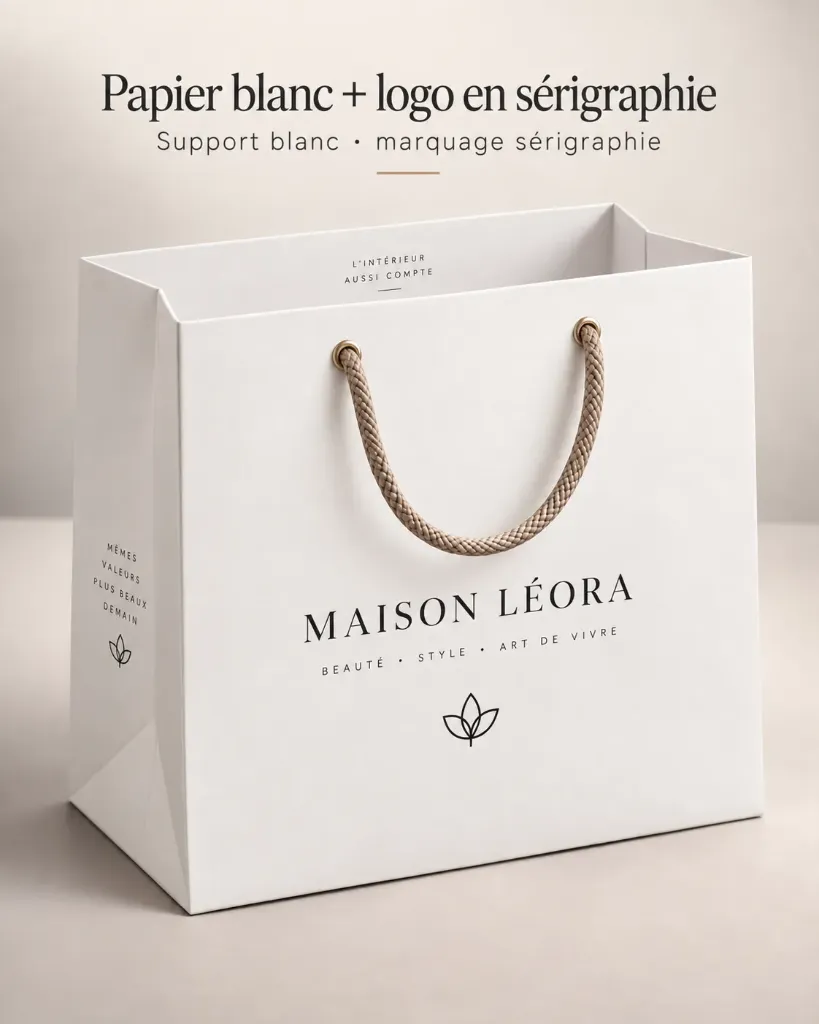 Sac shopping Papier blanc + serigraphie