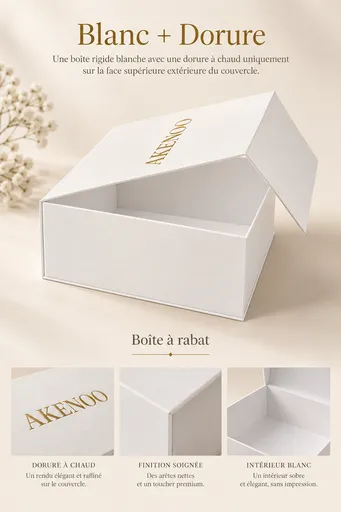 Coffret Rigide à Rabat Papier Blanc + Dorure