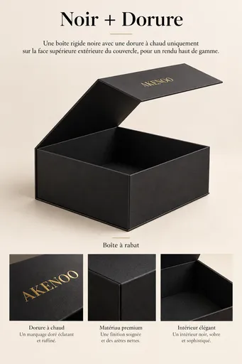 Coffret Rigide à Rabat Papier Noir + Dorure